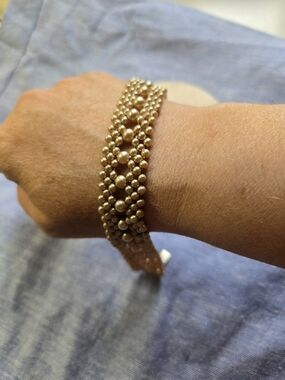 Gold Beaded Woven Bracelet - Elegant Women’s Jewelry